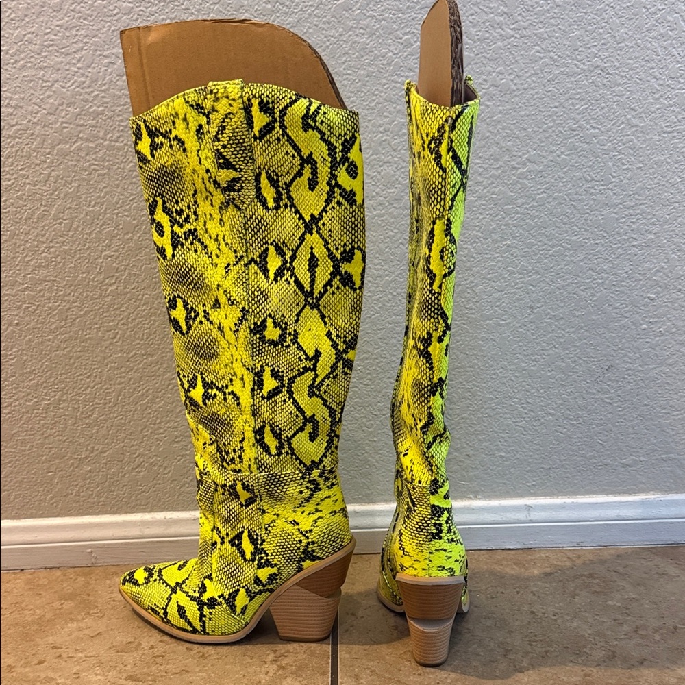 Neon Snake Print Knee-High Boots - Picture 3 of 6